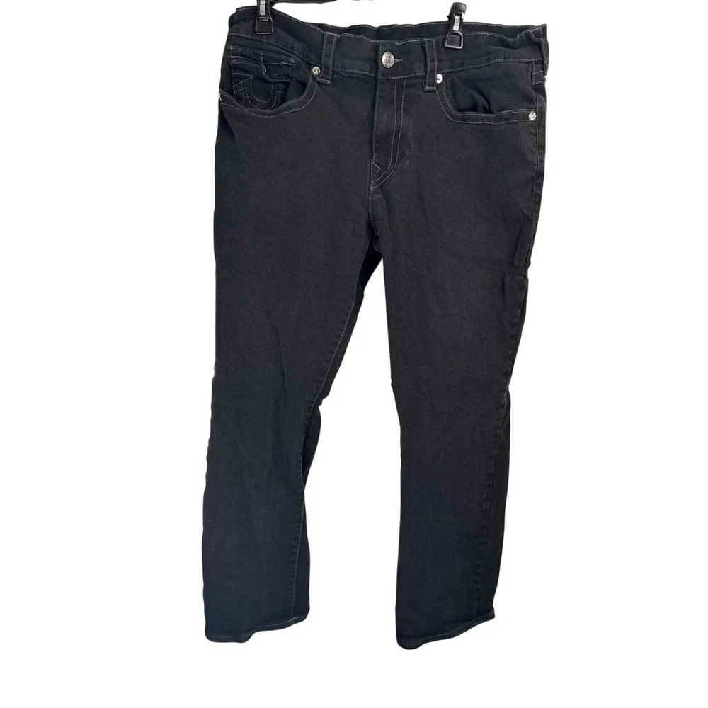 True Religion Ricky Relaxed Straight Jeans Men's 36 Black Flap Pocket Denim